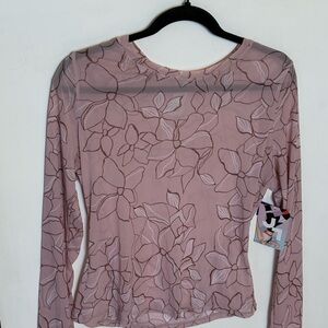 JoyLab Semi-Sheer Floral Long Sleeve Top in Pink NWT